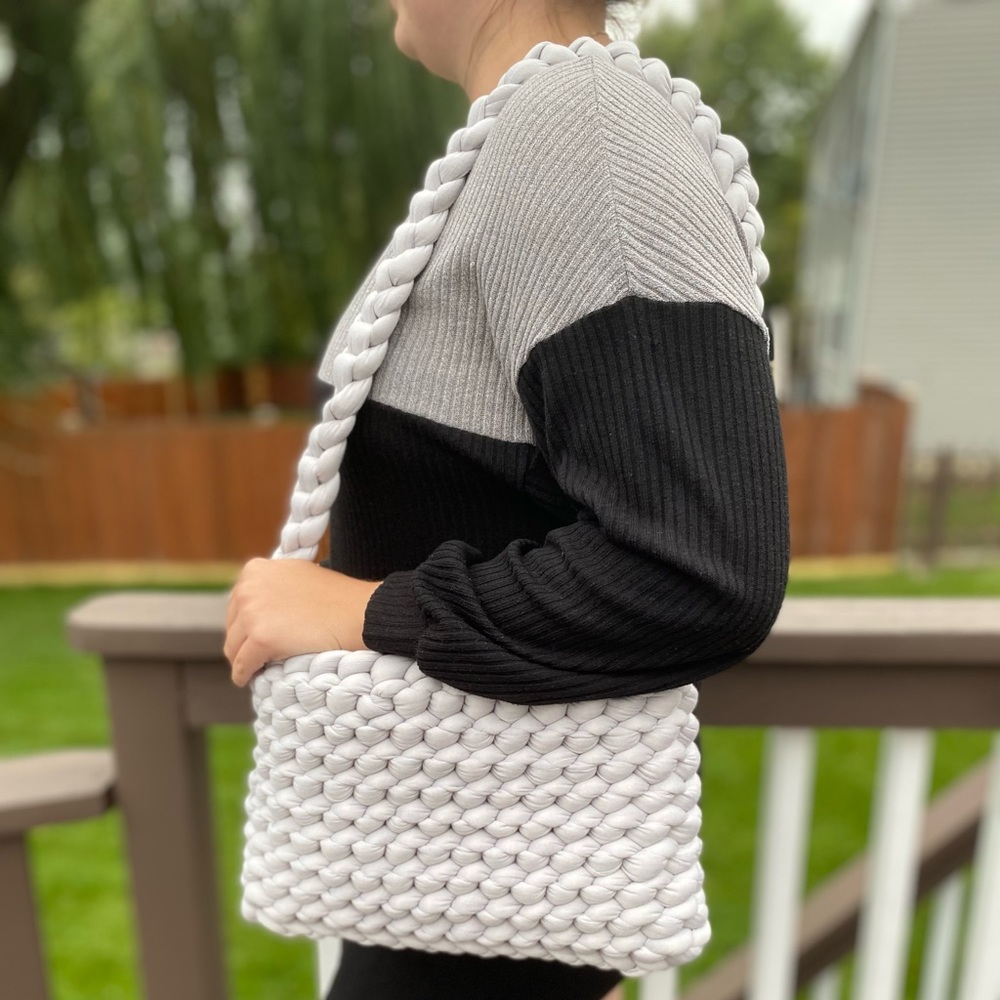 Chunky grey crocheted handmade purse